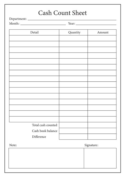 Printable Cash Drawer Count Sheet Template